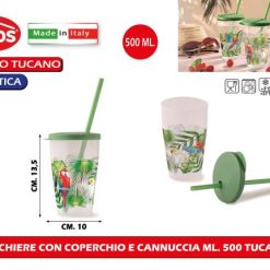 Bicchiere Con Coperchio E Cannuccia Ml.500 Tucano
