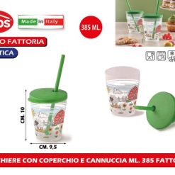 Bicchiere Con Coperchio E Cannuccia Ml.385 Fattoria