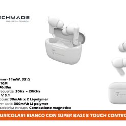 Auricolari Bianco Con Super Bass E Touch Control