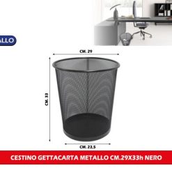 Cestino Gettacarta Metallo Cm.29X33H Nero