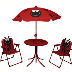 Sicignano | Set Sedie Tavolo Ombrellone Regolabile Pieghevole per Bambini Bimbi, Plastica - Colorato, per Giardino Asilo Picnic Parco Giochi (2, Rosso)