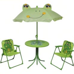 Sicignano | Set Sedie Tavolo Ombrellone Regolabile Pieghevole per Bambini Bimbi, Plastica - Colorato, per Giardino Asilo Picnic Parco Giochi (1, Verde)