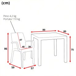 Sicignano | Set 3 Pezzi, 2 Sedie con Braccioli + 1 Tavolo Quadrato Rattan - Impilabile, Resistente agli UV, Arredo Interno Esterno Bar Pub Giardino Terrazzo, Made in Italy (Antracite) - immagine 7