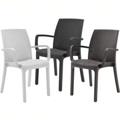 Sicignano | Set 3 Pezzi, 2 Sedie con Braccioli + 1 Tavolo Quadrato Rattan - Impilabile, Resistente agli UV, Arredo Interno Esterno Bar Pub Giardino Terrazzo, Made in Italy (Antracite) - immagine 8
