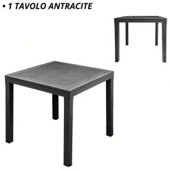 Sicignano | Set 5 Pezzi, 4 Sedie con Braccioli + 1 Tavolo Quadrato Rattan - Impilabile, Resistente agli UV, Arredo Interno Esterno Bar Pub Giardino Terrazzo, Made in Italy (Antracite) - immagine 3