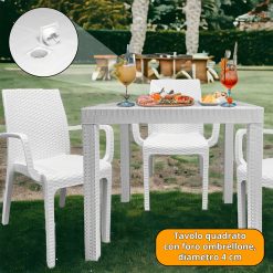 SET 2 POLTRONA INDIANA CON BRACCIOLI BIANCA + TAVOLO DALLAS CM.80X80 BIANCO - immagine 5