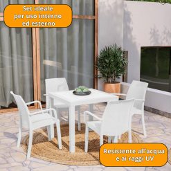 SET 2 POLTRONA INDIANA CON BRACCIOLI BIANCA + TAVOLO DALLAS CM.80X80 BIANCO - immagine 6