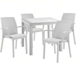 SET 4 POLTRONA INDIANA CON BRACCIOLI BIANCA + TAVOLO DALLAS CM.80X80 BIANCO - immagine 1