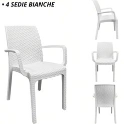 SET 4 POLTRONA INDIANA CON BRACCIOLI BIANCA + TAVOLO DALLAS CM.80X80 BIANCO - immagine 2