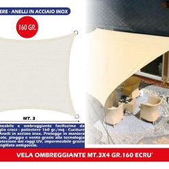 VELA OMBREGGIANTE RETT.RE MT.3X4 GR.160 ECRU'