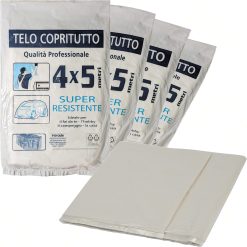 Sicignano | Set Telo Copritutto 4x5 metri Multiuso per Imbiancare Protettivo Conservazione Ristrutturazione, Trasparente, Resistente - Ideale per Fai da te Hobby Campeggio Casa (4 Pezzi)