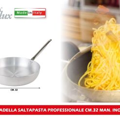 Pentalux Padella Saltapasta Professionale Manico in Metallo Uso Professionale (32cm h.8cm)