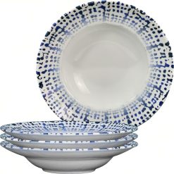 Sicignano | Set 4 Piatti Napoli Pasta Bowl Ø26.5 Alchimia Blu, in Porcellana con Decoro a Rilievo, da Portata - Lavabile in Lavastoviglie, Adatto a Microonde, Resistente ai Tagli, Made in Italy