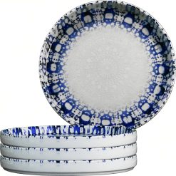 Sicignano | Set Piatto Portata Tondo con Bordo, in Porcellana, con Decoro a Rilievo - Lavabile in Lavastoviglie, Adatto a Microonde, Resistente ai Tagli, Made in Italy (Ø20 cm, 4 Pezzi)