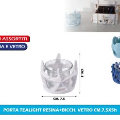 PORTA TEALIGHT RESINA+BICCH. VETRO CM.7,5X5h