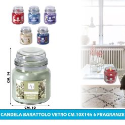 CANDELA BARATTOLO VETRO CM.10X14h 6 FRAGRANZE