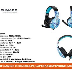 CUFFIE GAMING X CONSOLE/PC/LAPTOP/SMARTPHONE CAM/BLU