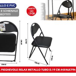SEDIA PIEGHEVOLE RELAX METALLO TUBO D.19 CM.44X46X79h NERA