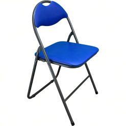 Sedia Pieghevole Relax Salvaspazio, Seduta e Schienale Imbottiti, Colore Blu, Struttura in Metallo, cm.44x46x79h, Casa Ufficio Soggiorno Giardino Party Scuole Campeggio