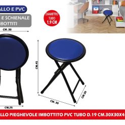 SGABELLO PIEGHEVOLE IMBOTTITO PVC TUBO D.19 CM.30X30X45h BLU