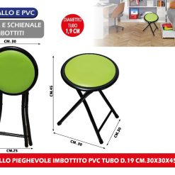 SGABELLO PIEGHEVOLE IMBOTTITO PVC TUBO D.19 CM.30X30X45h LIME
