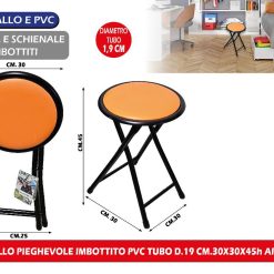 SGABELLO PIEGHEVOLE IMBOTTITO PVC TUBO D.19 CM.30X30X45h ARANCIO