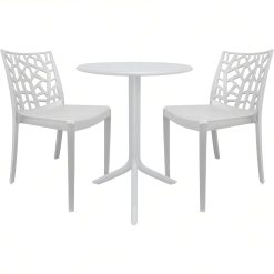 Set 2 Sedie Matrix con Tavolo Tondo Spritz, 3 Pezzi, Plastica, Completo Bianco - Impilabile, Resistente agli UV, Antiscivolo, Arredo Interno Esterno Bar Pub Giardino Terrazzo, Made in Italy