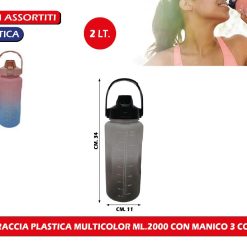 BORRACCIA PLASTICA MULTICOLOR ML.2000 CON MANICO 3 COLORI