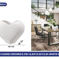 VASO CERAMICA CUORE CM.16,8X10,2X13,5h WHITE SHINE