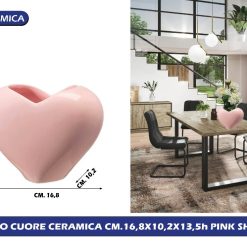 VASO CERAMICA CUORE CM.16,8X10,2X13,5h PINK SHINE