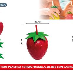 BICCHIERE PLASTICA FORMA FRAGOLA ML.800 CON CANNUCCIA
