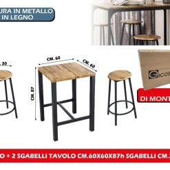 TAVOLO + 2 SGABELLI TAVOLO CM.60X60X87h SGABELLI CM.30X63h
