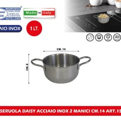 CASSERUOLA DAISY ACCIAIO INOX 2 MANICI CM.14 ART.156LE X INDUZIONE - immagine 1
