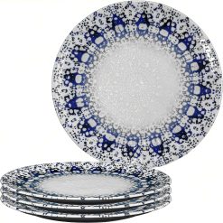 Sicignano | Set 4 Piatti Rotondi Ø31 Siviglia Alchimia Blu, in Porcellana con Decoro a Rilievo, da Portata - Lavabile in Lavastoviglie, Adatto a Microonde, Resistente ai Tagli, Made in Italy