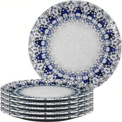 Sicignano | Set 6 Piatti Rotondi Ø31 Siviglia Alchimia Blu, in Porcellana con Decoro a Rilievo, da Portata - Lavabile in Lavastoviglie, Adatto a Microonde, Resistente ai Tagli, Made in Italy