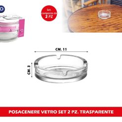 POSACENERE VETRO SET 2 PZ. TRASPARENTE