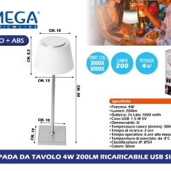 LAMPADA DA TAVOLO 4W 200LM RICARICABILE USB SILVER