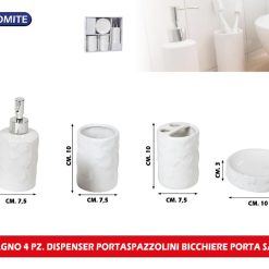 SET BAGNO 4 PZ. DISPENSER PORTASPAZZOLINI BICCHIERE PORTA SAPONE