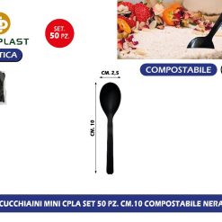 CUCCHIAINI MINI CPLA SET 50 PZ. CM.10 COMPOSTABILE NERA
