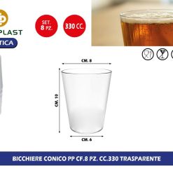BICCHIERE CONICO PP CF.8 PZ. CC.330 TRASPARENTE