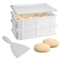 Sicignano | Set 2 Cassetta Service per Impasti 40×30x10h cm con Coperchio e Spatola, con Fondo e Pareti Chiuse Capacità 10 litri Impilabile Bianco Polietilene Alimentare Lavabile in Lavastoviglie