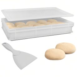 Sicignano | Cassetta Service per Impasti 60x40x13h cm con Coperchio e Spatola, con Fondo e Pareti Chiuse Capacità 26 litri - Impilabile Bianco Polietilene Alimentare Lavabile in Lavastoviglie