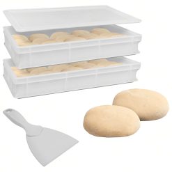 Sicignano | Set 2 Cassetta Service per Impasti 60x40x13h cm con Coperchio e Spatola, con Fondo e Pareti Chiuse Capacità 26 litri Impilabile Bianco Polietilene Alimentare Lavabile in Lavastoviglie