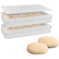 Sicignano | Set 2 Vaschetta Cassetta Service per Impasti 60x40x13h cm con Coperchio con Fondo e Pareti Chiuse Capacità 26 litri Impilabile Bianco Polietilene Alimentare Lavabile in Lavastoviglie