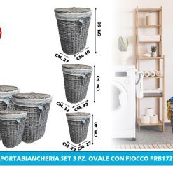 PORTABIANCHERIA SET 3 PZ. OVALE CON FIOCCO PRB172