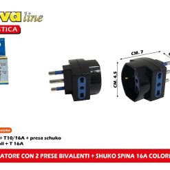 ADATTATORE CON 2 PRESE BIVALENTI + SHUKO SPINA 16A COLORE NERO