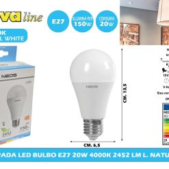 LAMPADA LED BULBO E27 20W 4000K 2452 LM L. NATURALE