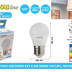LAMPADA LED SFERA E27 5,5W 4000K 470 LM L. NATURALE