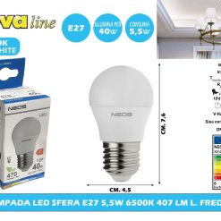 LAMPADA LED SFERA E27 5,5W 6500K 470 LM L. FREDDA