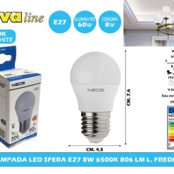 LAMPADA LED SFERA E27 8W 6500K 806 LM L. FREDDA